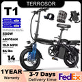 Foldable Electric Bike 500W Motor Dual Disc Brakes 14-inch (35.6 cm) Wheels 48V 10Ah Battery Up to 22 mi Range 20 MPH Commuter with Seat & Basket
