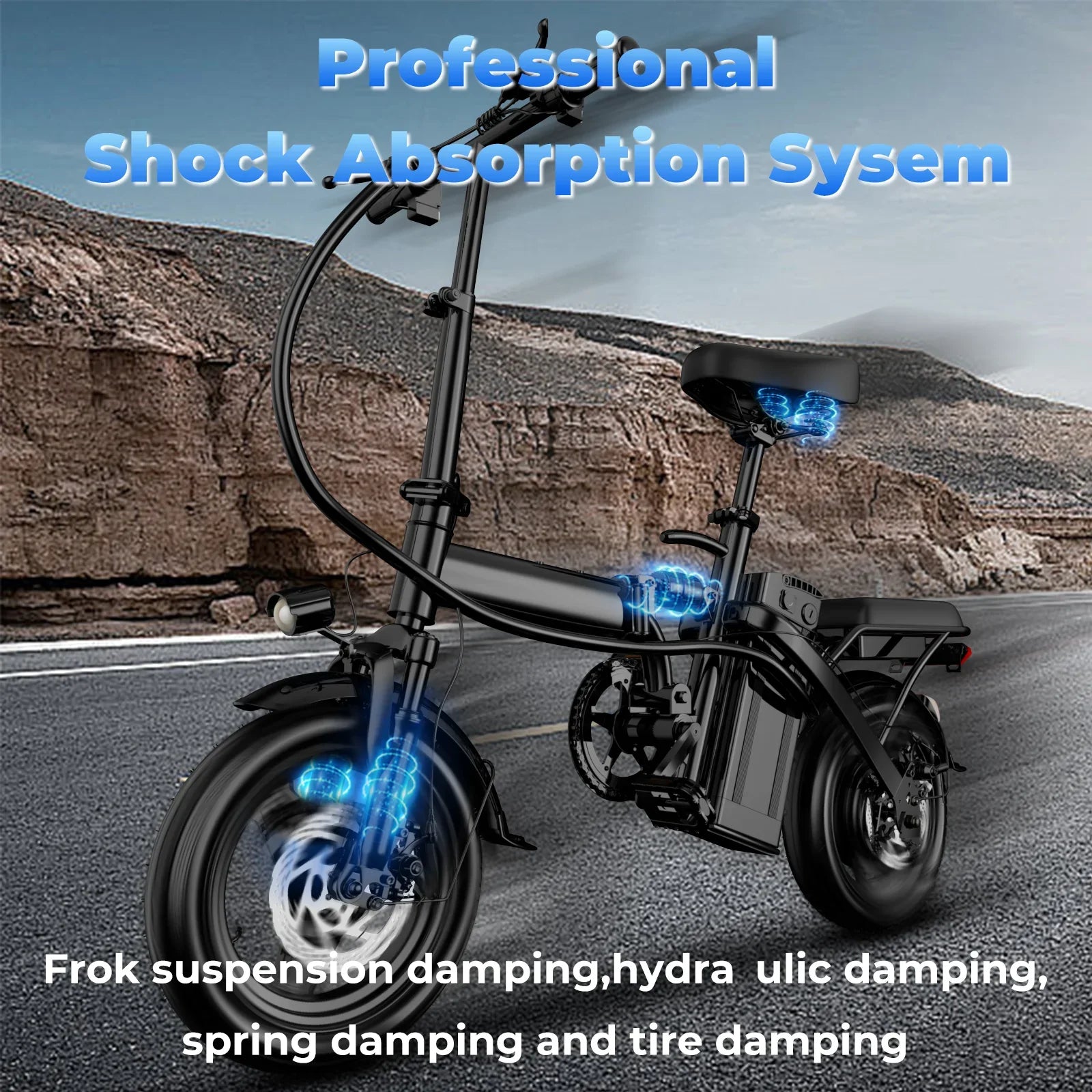 500W Folding Electric Bike 20 MPH (≤25 km/h) 48V 10.4Ah Removable Battery, 14-Inch Wheels, Dual Shock Absorption, Front Basket